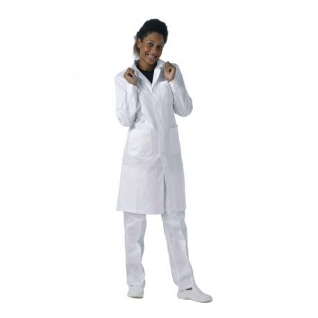 Bata señora blanca con cierre de botones 100% algodón color blanco (B6111)