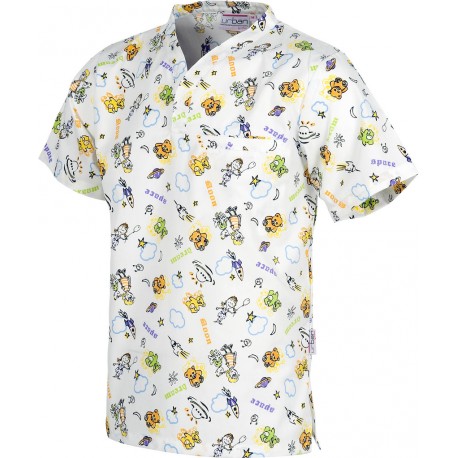 Casaca de manga corta y cuello de pico estampado cohetes (B9801)