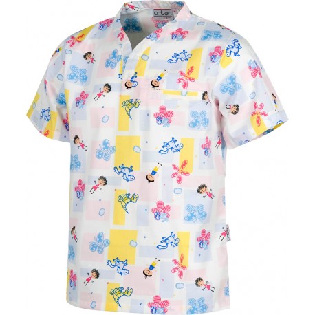 Casaca de manga corta y cuello de pico estampado dinosaurios (B9803)