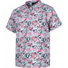 Casaca de manga corta y cuello de pico estampado corazones (B9807)