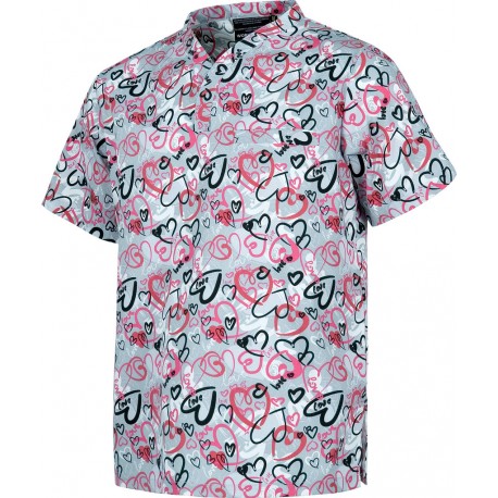 Casaca de manga corta y cuello de pico estampado corazones (B9807)