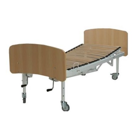 Cama con manivela de 4 planos con piecero, cabecero y ruedas (BG-350)