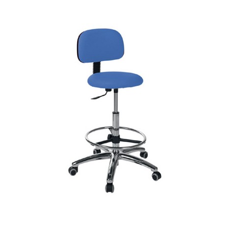 Taburete CIRCULAR base cromada con respaldo y aro reposapies (S-5609)