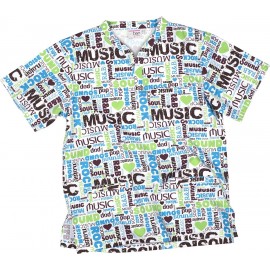 Casaca de manga corta y cuello de pico estampado music (B9810)
