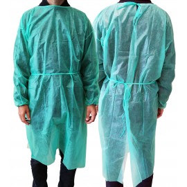 10 Batas desechables con puño elástico color verde polipropileno
