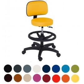 Taburete PRO, a gas, asiento y respaldo en skai, con reposapiés (BIANC-SIL-EM-46.5)