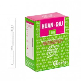 Aguja de acupuntura HuanQiu de acero siliconada con mango de plata con cabeza sin guía 100ud