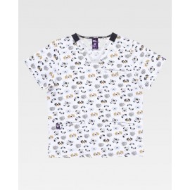 Casaca de manga corta y cuello de pico estampado perros (B9850)
