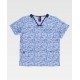 Casaca de manga corta y cuello de pico estampado caras (B9853)