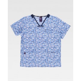 Casaca de manga corta y cuello de pico estampado caras (B9853)