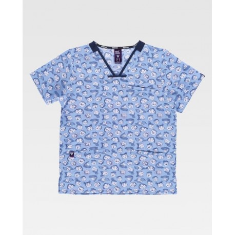 Casaca de manga corta y cuello de pico estampado caras (B9853)