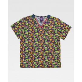 Casaca de manga corta y cuello de pico estampado frutas(B9854)
