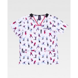 Casaca de manga corta y cuello de pico estampado gente (B9856)