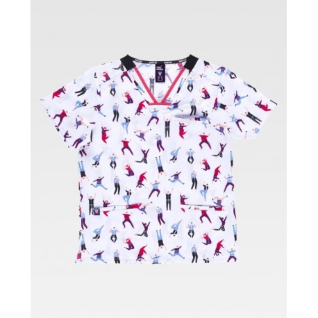 Casaca de manga corta y cuello de pico estampado gente