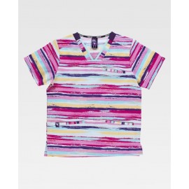 Casaca de manga corta y cuello de pico estampado rayas (B9857)