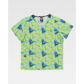 Casaca de manga corta y cuello de pico estampado trazos(B9858)
