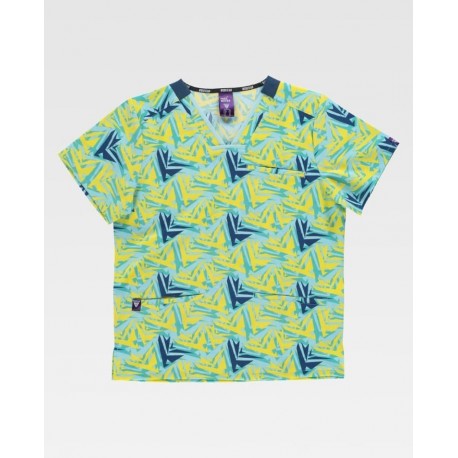 Casaca de manga corta y cuello de pico estampado trazos(B9858)