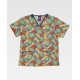 Casaca de manga corta y cuello de pico estampado tropical(B9859)