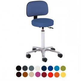 Taburete con respaldo, a gas, asiento en skai. peana cromada