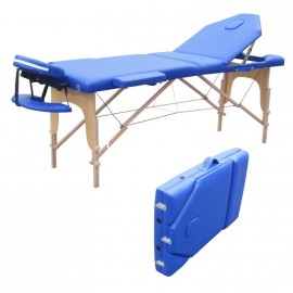 Camilla plegable de madera 186 x 60 cms color azul con respaldo