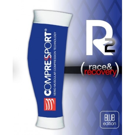 Compressport R2, Media de compresión pantorrillera, Color Azul