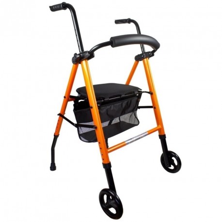 Andador para ancianos 2 ruedas plegable con asiento, respaldo y cesta